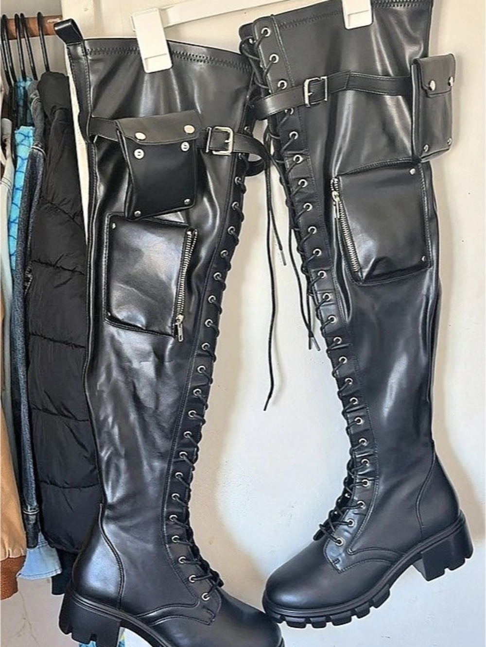AZALEA WANG Edsel Black Over The Knee Lace Up Boot Boots